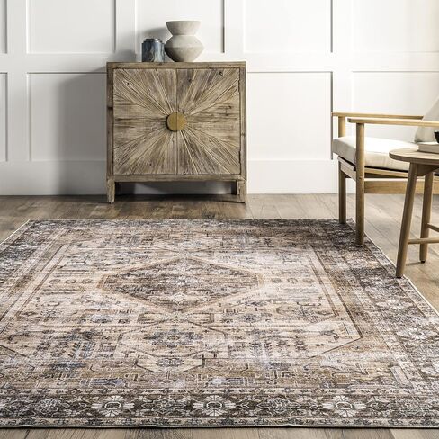 nuLOOM Devin Machine Washable Vintage Medallion Ultra Thin Area Rug, 6' x 9', Light Brown in Saudi Arabia
