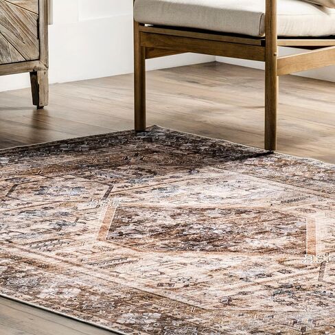 nuLOOM Devin Machine Washable Vintage Medallion Ultra Thin Area Rug, 6' x 9', Light Brown in Saudi Arabia