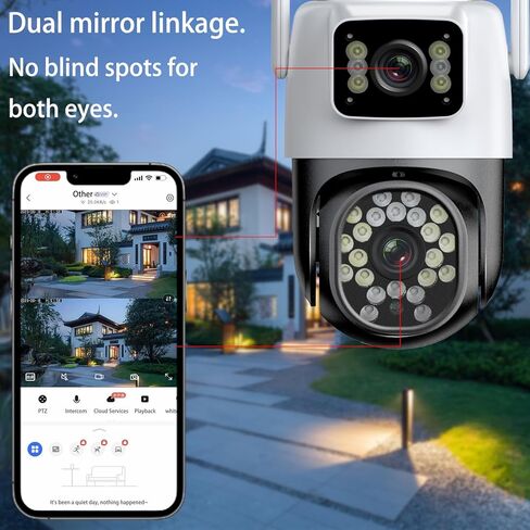 كاميرا مراقبة NOSENT 4MP WiFi خارجية، عدسة مزدوجة 2.4 جيجا هرتز، كاميرا مراقبة لاسلكية، كشف الحركة، التحكم في دوران PTZ، رؤية ليلية ملونة، صوت ثنائي الاتجاه، IP66 مقاوم للماء، إنذار الصوت والضوء in Kuwait