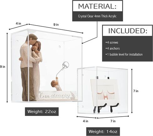 SimplyImagine Floating Acrylic Cube Shelf - Set of 2 Square Hanging Wall Mount Display Storage Shelves for Photos, Toys, Books, Decorative, More in Kuwait