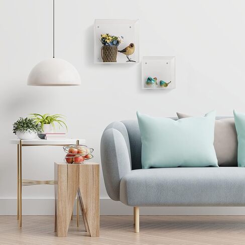 SimplyImagine Floating Acrylic Cube Shelf - Set of 2 Square Hanging Wall Mount Display Storage Shelves for Photos, Toys, Books, Decorative, More in Kuwait