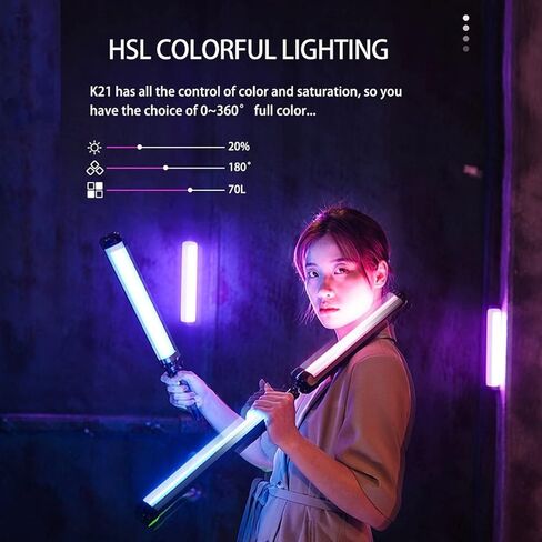عصا اضاءة LED محمولة باليد ويك لايت K21 2500-8500 كلفن قابلة للتعتيم CRI 95+ TLCI 97+ مع بطارية مدمجة 2500mAh، شريط اضاءة للتحكم في التطبيق والتصوير الفوتوغرافي in Kuwait