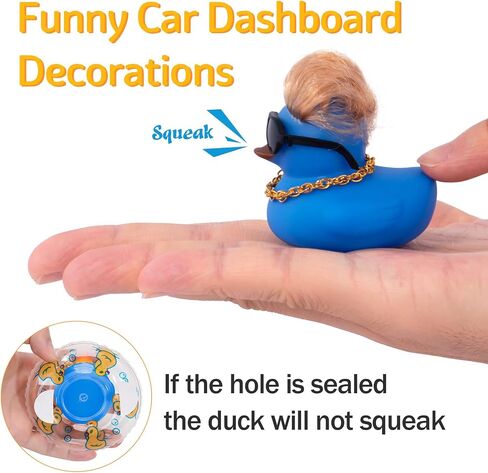 wonuu Car Rubber Duck Decoration, Color Hair Duck Car Dashboard Duck Ornaments Accessories with Mini Swim Ring and Sunglasses Fashion Hair, A_Pink blue hair duck in Saudi Arabia