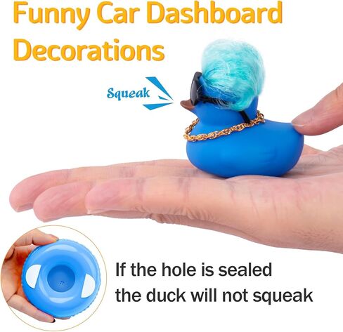 wonuu Car Rubber Duck Decoration, Color Hair Duck Car Dashboard Duck Ornaments Accessories with Mini Swim Ring and Sunglasses Fashion Hair, A_Pink blue hair duck in Kuwait