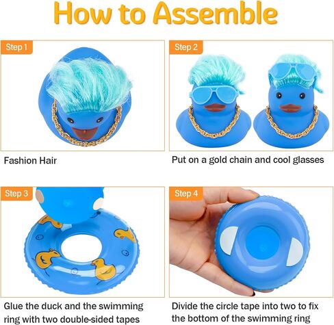 wonuu Car Rubber Duck Decoration, Color Hair Duck Car Dashboard Duck Ornaments Accessories with Mini Swim Ring and Sunglasses Fashion Hair, A_Pink blue hair duck in Saudi Arabia