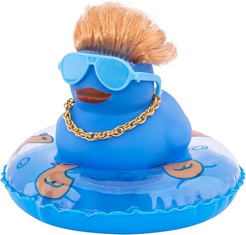 wonuu Car Rubber Duck Decoration, Color Hair Duck Car Dashboard Duck Ornaments Accessories with Mini Swim Ring and Sunglasses Fashion Hair, A_Pink blue hair duck in Saudi Arabia