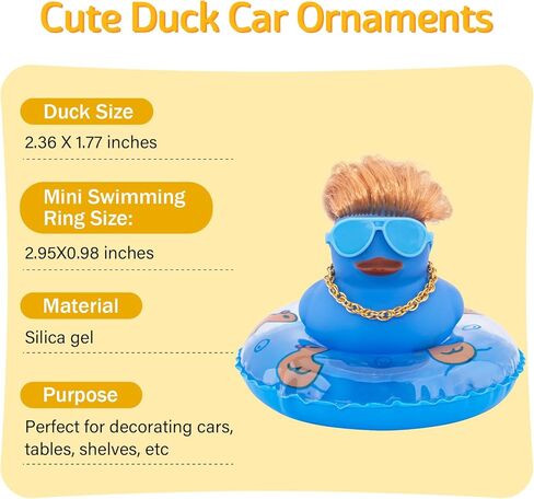 wonuu Car Rubber Duck Decoration, Color Hair Duck Car Dashboard Duck Ornaments Accessories with Mini Swim Ring and Sunglasses Fashion Hair, A_Pink blue hair duck in Saudi Arabia