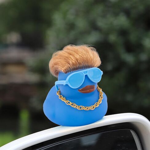 wonuu Car Rubber Duck Decoration, Color Hair Duck Car Dashboard Duck Ornaments Accessories with Mini Swim Ring and Sunglasses Fashion Hair, A_Pink blue hair duck in Saudi Arabia