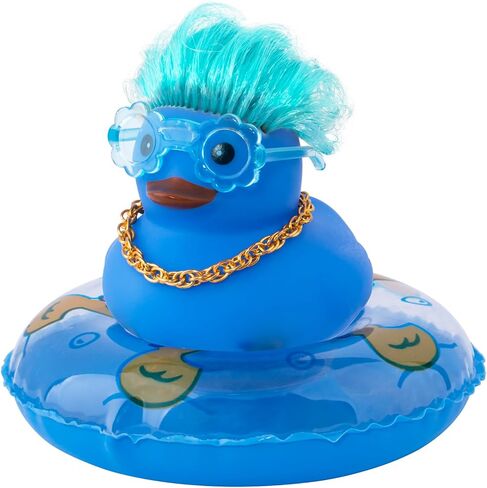 wonuu Car Rubber Duck Decoration, Color Hair Duck Car Dashboard Duck Ornaments Accessories with Mini Swim Ring and Sunglasses Fashion Hair, A_Pink blue hair duck in Kuwait