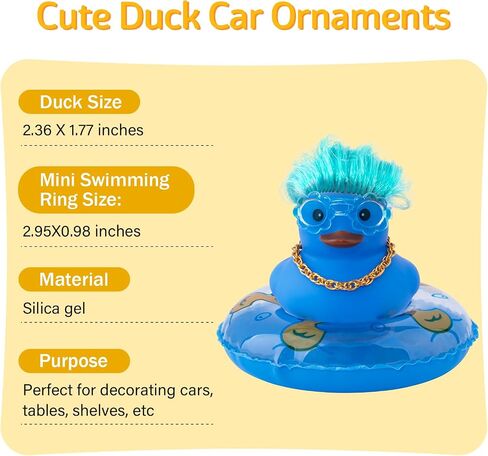 wonuu Car Rubber Duck Decoration, Color Hair Duck Car Dashboard Duck Ornaments Accessories with Mini Swim Ring and Sunglasses Fashion Hair, A_Pink blue hair duck in Kuwait