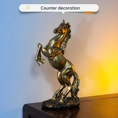 CMTGYPIN Golden Resin Standing Horse Statue - Elegant Home Decor Sculpture for Horse Lovers-Art Figurine Decorative-Animal Ornament-Birthday Gift in Kuwait