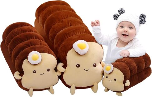 dentrun البيض المقلي الخبز المحمص وسادة محشوة، كبيرة المعانقة السمين الخبز النوم محشوة لعبة أفخم، رقيق لينة خبز الخبز المحمص وسادة أريكة لعبة محشوة للأطفال البالغين ديكور غرفة هدية، رغيف طويل / شرائح الخبز in Kuwait