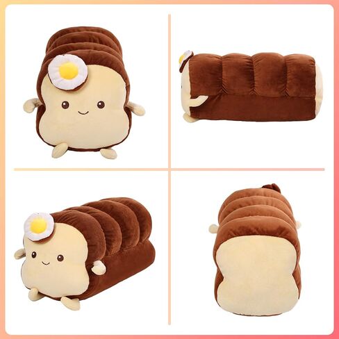 dentrun البيض المقلي الخبز المحمص وسادة محشوة، كبيرة المعانقة السمين الخبز النوم محشوة لعبة أفخم، رقيق لينة خبز الخبز المحمص وسادة أريكة لعبة محشوة للأطفال البالغين ديكور غرفة هدية، رغيف طويل / شرائح الخبز in Kuwait