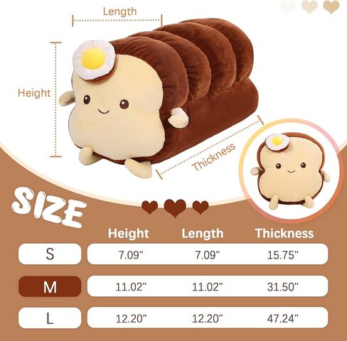 dentrun البيض المقلي الخبز المحمص وسادة محشوة، كبيرة المعانقة السمين الخبز النوم محشوة لعبة أفخم، رقيق لينة خبز الخبز المحمص وسادة أريكة لعبة محشوة للأطفال البالغين ديكور غرفة هدية، رغيف طويل / شرائح الخبز in Kuwait