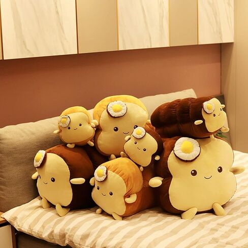 dentrun البيض المقلي الخبز المحمص وسادة محشوة، كبيرة المعانقة السمين الخبز النوم محشوة لعبة أفخم، رقيق لينة خبز الخبز المحمص وسادة أريكة لعبة محشوة للأطفال البالغين ديكور غرفة هدية، رغيف طويل / شرائح الخبز in Kuwait