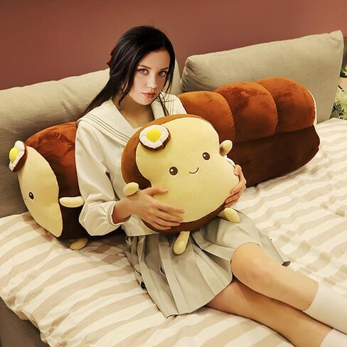 dentrun البيض المقلي الخبز المحمص وسادة محشوة، كبيرة المعانقة السمين الخبز النوم محشوة لعبة أفخم، رقيق لينة خبز الخبز المحمص وسادة أريكة لعبة محشوة للأطفال البالغين ديكور غرفة هدية، رغيف طويل / شرائح الخبز in Kuwait