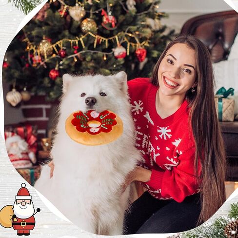 Halloscume 3 Pack Christmas Dog Toys Pet Puppy Chew Donut Squeaky Plush Toy with Soft Fabric, Stuffed Dog Chew Toys for Christmas Aggressive Chewers Dog Pet Gifts in Saudi Arabia