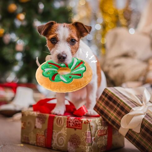Halloscume 3 Pack Christmas Dog Toys Pet Puppy Chew Donut Squeaky Plush Toy with Soft Fabric, Stuffed Dog Chew Toys for Christmas Aggressive Chewers Dog Pet Gifts in Saudi Arabia