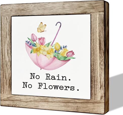Spring Decor, Wooden Box Signs for Home Decor, Floral Umbrella Sign, Spring Door Sign, Home Wall Decor, Home Decor Art, Living Room Decor, Colorful Flower Decorations for Garden, No Rain No Flowers in Kuwait
