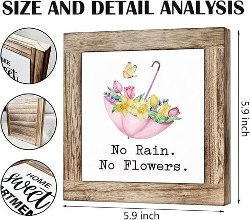 Spring Decor, Wooden Box Signs for Home Decor, Floral Umbrella Sign, Spring Door Sign, Home Wall Decor, Home Decor Art, Living Room Decor, Colorful Flower Decorations for Garden, No Rain No Flowers in Kuwait