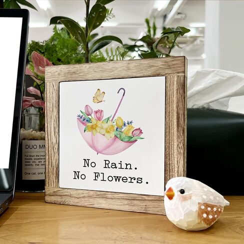 Spring Decor, Wooden Box Signs for Home Decor, Floral Umbrella Sign, Spring Door Sign, Home Wall Decor, Home Decor Art, Living Room Decor, Colorful Flower Decorations for Garden, No Rain No Flowers in Kuwait