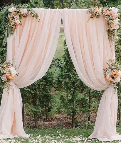 Champagne Backdrop Curtains Chiffon Sheer Voile Curtains 2 Panels 29x120 Inches Long Chiffon Curtains for Backdrop Wedding Decorations for Reception Sheer Drapes for Engagement Birthday Party Events in Saudi Arabia