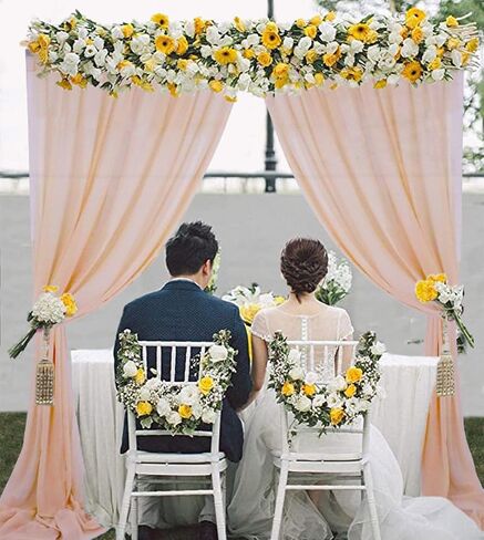 Champagne Backdrop Curtains Chiffon Sheer Voile Curtains 2 Panels 29x120 Inches Long Chiffon Curtains for Backdrop Wedding Decorations for Reception Sheer Drapes for Engagement Birthday Party Events in Saudi Arabia