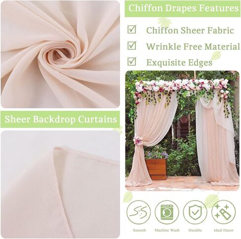 Champagne Backdrop Curtains Chiffon Sheer Voile Curtains 2 Panels 29x120 Inches Long Chiffon Curtains for Backdrop Wedding Decorations for Reception Sheer Drapes for Engagement Birthday Party Events in Saudi Arabia
