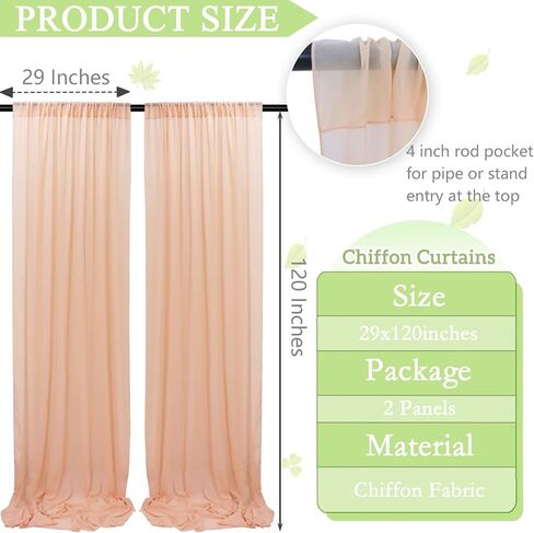 Champagne Backdrop Curtains Chiffon Sheer Voile Curtains 2 Panels 29x120 Inches Long Chiffon Curtains for Backdrop Wedding Decorations for Reception Sheer Drapes for Engagement Birthday Party Events in Saudi Arabia