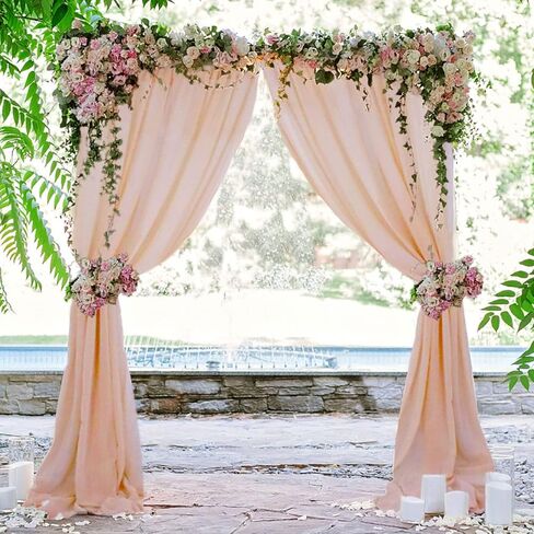 Champagne Backdrop Curtains Chiffon Sheer Voile Curtains 2 Panels 29x120 Inches Long Chiffon Curtains for Backdrop Wedding Decorations for Reception Sheer Drapes for Engagement Birthday Party Events in Saudi Arabia