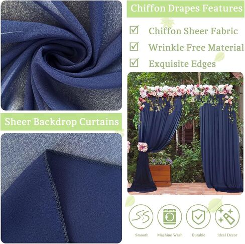 Champagne Backdrop Curtains Chiffon Sheer Voile Curtains 2 Panels 29x120 Inches Long Chiffon Curtains for Backdrop Wedding Decorations for Reception Sheer Drapes for Engagement Birthday Party Events in Saudi Arabia