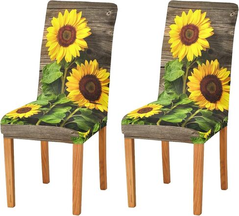 ALAZA Chair Covers for Dining Room, Autumn Sunflowers on Wooden Board Stretch Chair Cover Sets Chair Protector for Formal Dining Celebration in Saudi Arabia