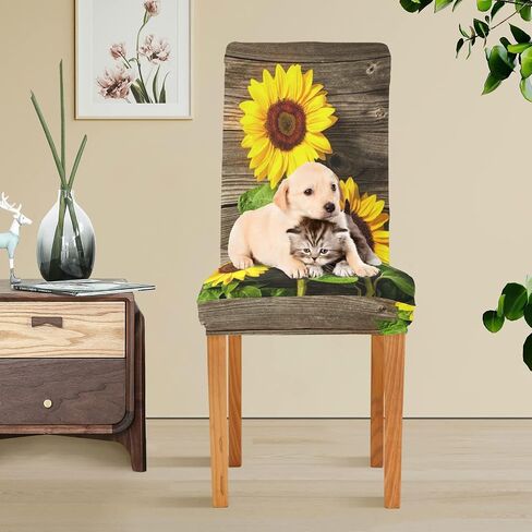 ALAZA Chair Covers for Dining Room, Autumn Sunflowers on Wooden Board Stretch Chair Cover Sets Chair Protector for Formal Dining Celebration in Saudi Arabia