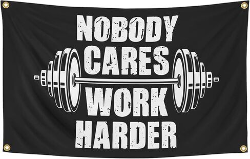 لافتة بتصميم عبارة «No Body Cares Work Harder» مقاس 3×5 قدم مناسبة لصالة الالعاب الرياضية وكهف رجل لديكور الحائط مع حلقات نحاسية لغرفة النوم الجامعية in Kuwait