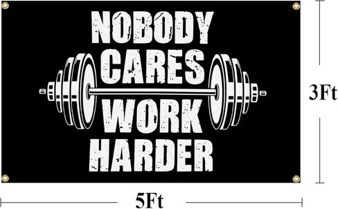 لافتة بتصميم عبارة «No Body Cares Work Harder» مقاس 3×5 قدم مناسبة لصالة الالعاب الرياضية وكهف رجل لديكور الحائط مع حلقات نحاسية لغرفة النوم الجامعية in Kuwait