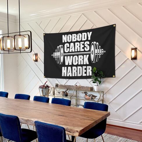 لافتة بتصميم عبارة «No Body Cares Work Harder» مقاس 3×5 قدم مناسبة لصالة الالعاب الرياضية وكهف رجل لديكور الحائط مع حلقات نحاسية لغرفة النوم الجامعية in Kuwait
