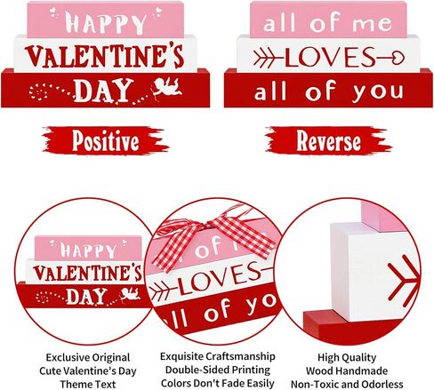 CRCZK Reversible Valentine's Day Wooden Sign with Sayings Happy Valentine's Day All of Me Loves All of You Farmhouse Centerpieces for Tables Rustic Tiered Tray Decorations Set in Kuwait