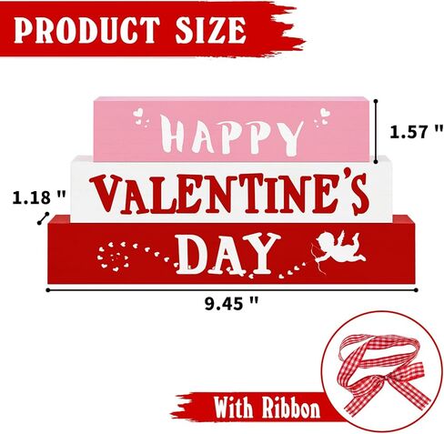 CRCZK Reversible Valentine's Day Wooden Sign with Sayings Happy Valentine's Day All of Me Loves All of You Farmhouse Centerpieces for Tables Rustic Tiered Tray Decorations Set in Kuwait