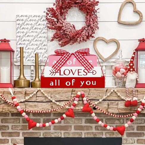 CRCZK Reversible Valentine's Day Wooden Sign with Sayings Happy Valentine's Day All of Me Loves All of You Farmhouse Centerpieces for Tables Rustic Tiered Tray Decorations Set in Kuwait