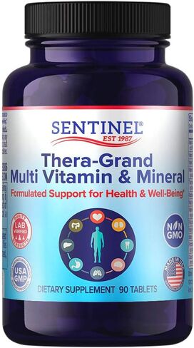 سينتينل ثيرا جراند، فيتامينات ومعادن متعددة، فيتامينات متعددة، مرة واحدة يوميًا، فيتامين أ، فيتامين د3، زنك، 90 قرصًا in Kuwait