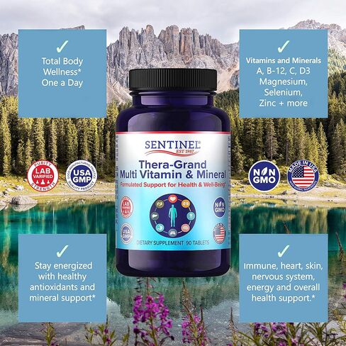 سينتينل ثيرا جراند، فيتامينات ومعادن متعددة، فيتامينات متعددة، مرة واحدة يوميًا، فيتامين أ، فيتامين د3، زنك، 90 قرصًا in Kuwait