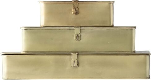 Square Decorative Metal Boxes with Gold Finish (Set of 3 Sizes) in Kuwait