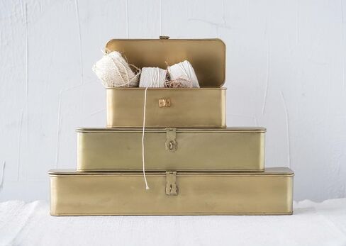 Square Decorative Metal Boxes with Gold Finish (Set of 3 Sizes) in Kuwait