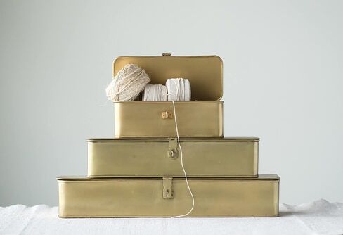 Square Decorative Metal Boxes with Gold Finish (Set of 3 Sizes) in Kuwait