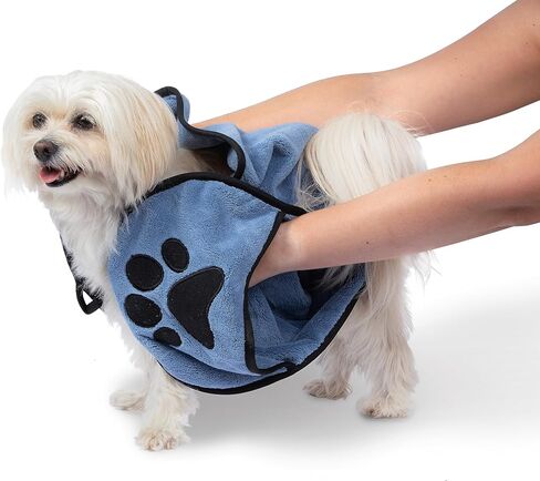 Twin Sycamores Small Dog Towel for Drying Dogs - Premium Pet Grooming Bath Towel with Comfortable Hand Pockets and Super Absorbent Microfibers - Quick Drying & Machine Washable - 11.8" x 35.4" in Saudi Arabia