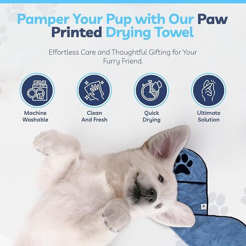 Twin Sycamores Small Dog Towel for Drying Dogs - Premium Pet Grooming Bath Towel with Comfortable Hand Pockets and Super Absorbent Microfibers - Quick Drying & Machine Washable - 11.8" x 35.4" in Saudi Arabia