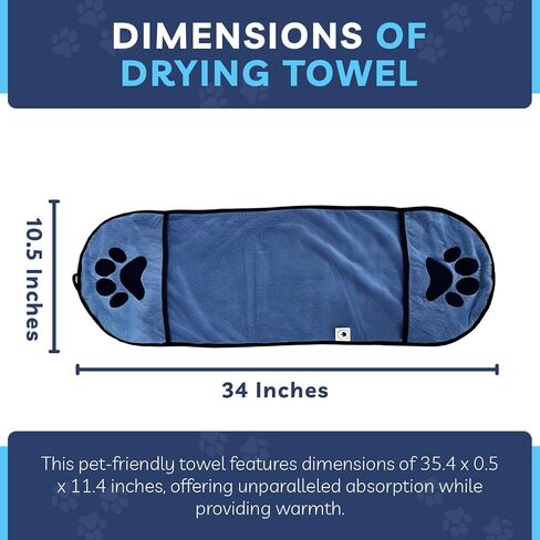 Twin Sycamores Small Dog Towel for Drying Dogs - Premium Pet Grooming Bath Towel with Comfortable Hand Pockets and Super Absorbent Microfibers - Quick Drying & Machine Washable - 11.8" x 35.4" in Saudi Arabia