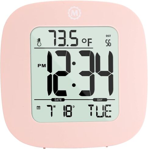 Marathon Compact Alarm Clock with Temperature & Date, Black - Large, Easy to Read Display with Backlight - Easy to Set Up & Use - Two AAA Batteries Included in Saudi Arabia