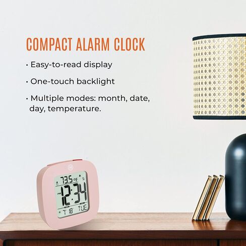 Marathon Compact Alarm Clock with Temperature & Date, Black - Large, Easy to Read Display with Backlight - Easy to Set Up & Use - Two AAA Batteries Included in Saudi Arabia