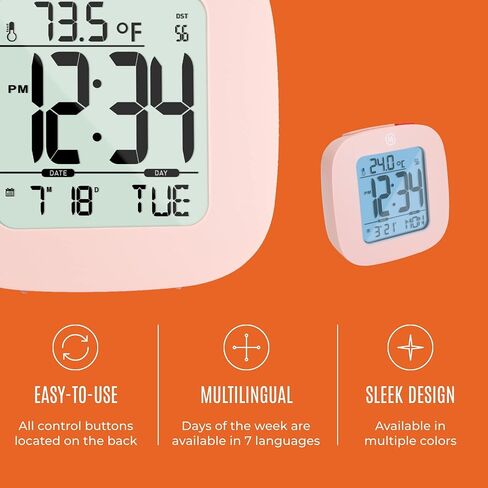 Marathon Compact Alarm Clock with Temperature & Date, Black - Large, Easy to Read Display with Backlight - Easy to Set Up & Use - Two AAA Batteries Included in Saudi Arabia